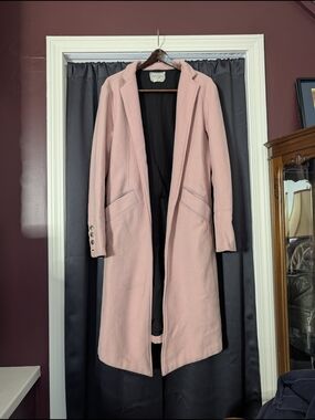 GREG LAUREN FW22 Pink Wool Top Coat Tailored Open Front Metal Button Overcoat 3